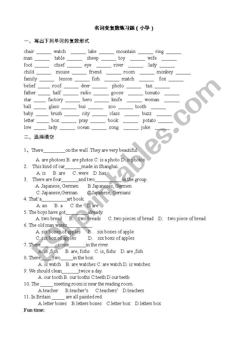 singular and plural form of nouns