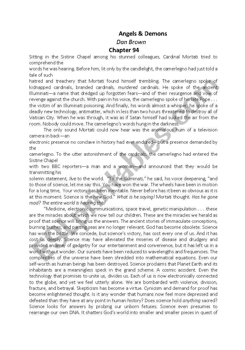 Angels & Demons worksheet Angels & Demons worksheet