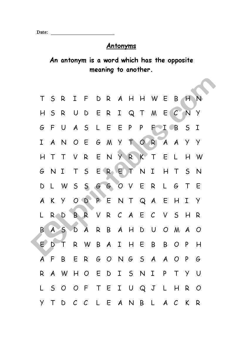 Antonymns word search worksheet