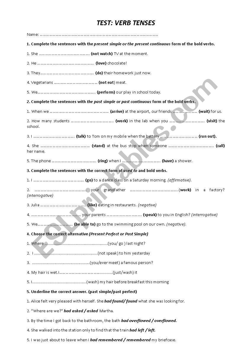 verb-tenses-exam-for-2-bachillerato-esl-worksheet-by-paqui5