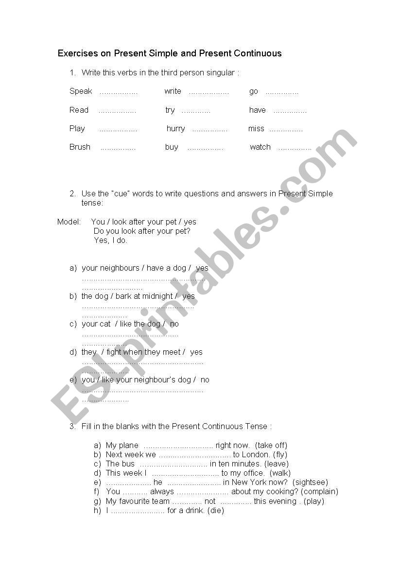 Present Tense worksheet