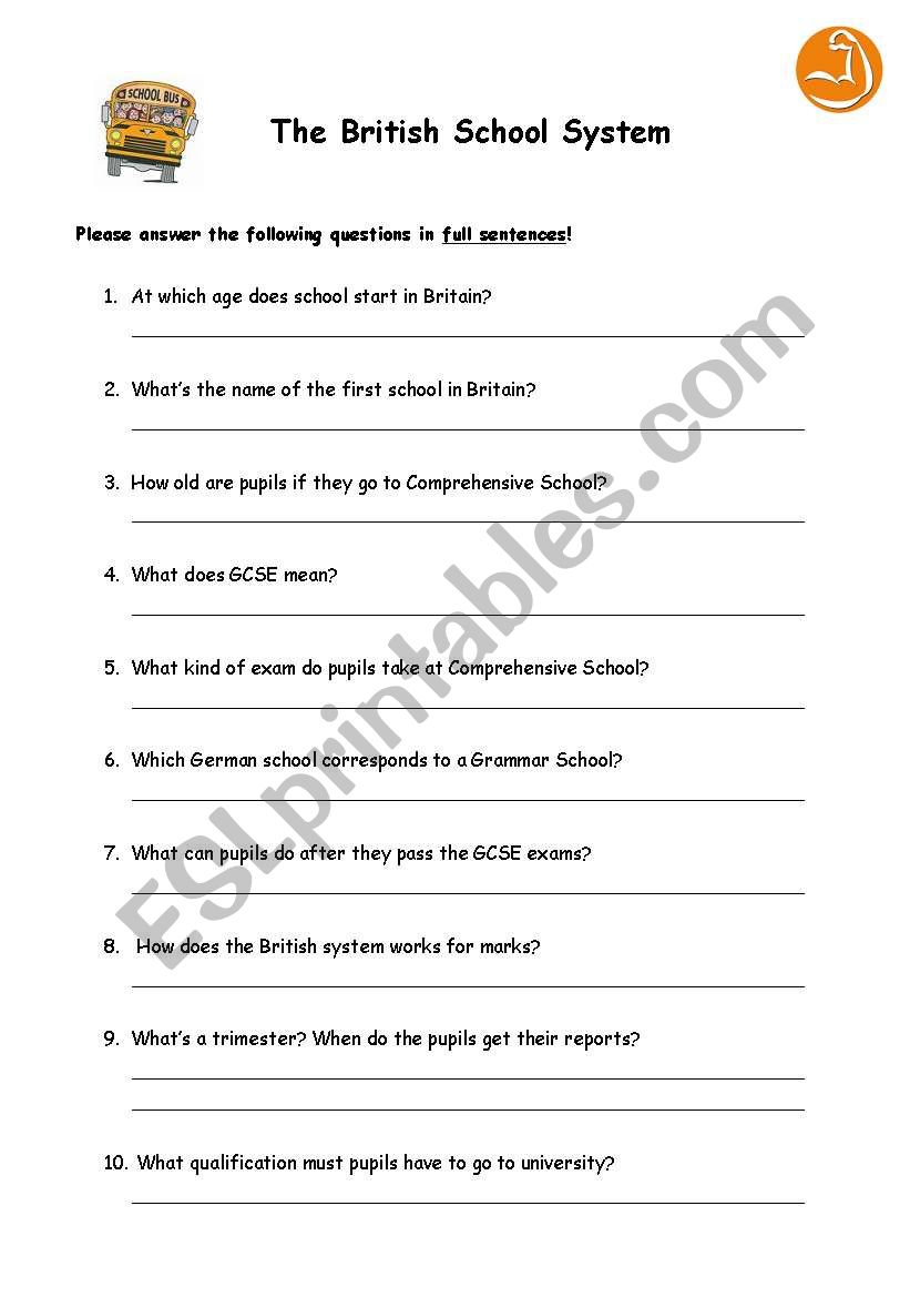 The British School System worksheet