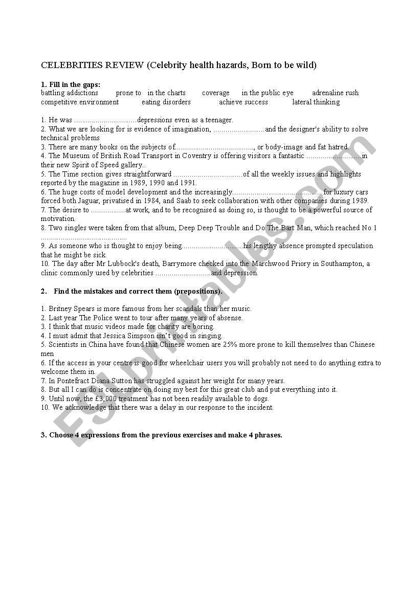 celebrities reveiw worksheet