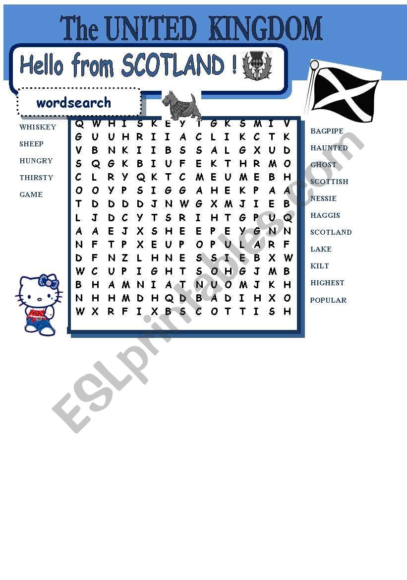 UNITED KINGDOM - Hello Scotland - wordsearch