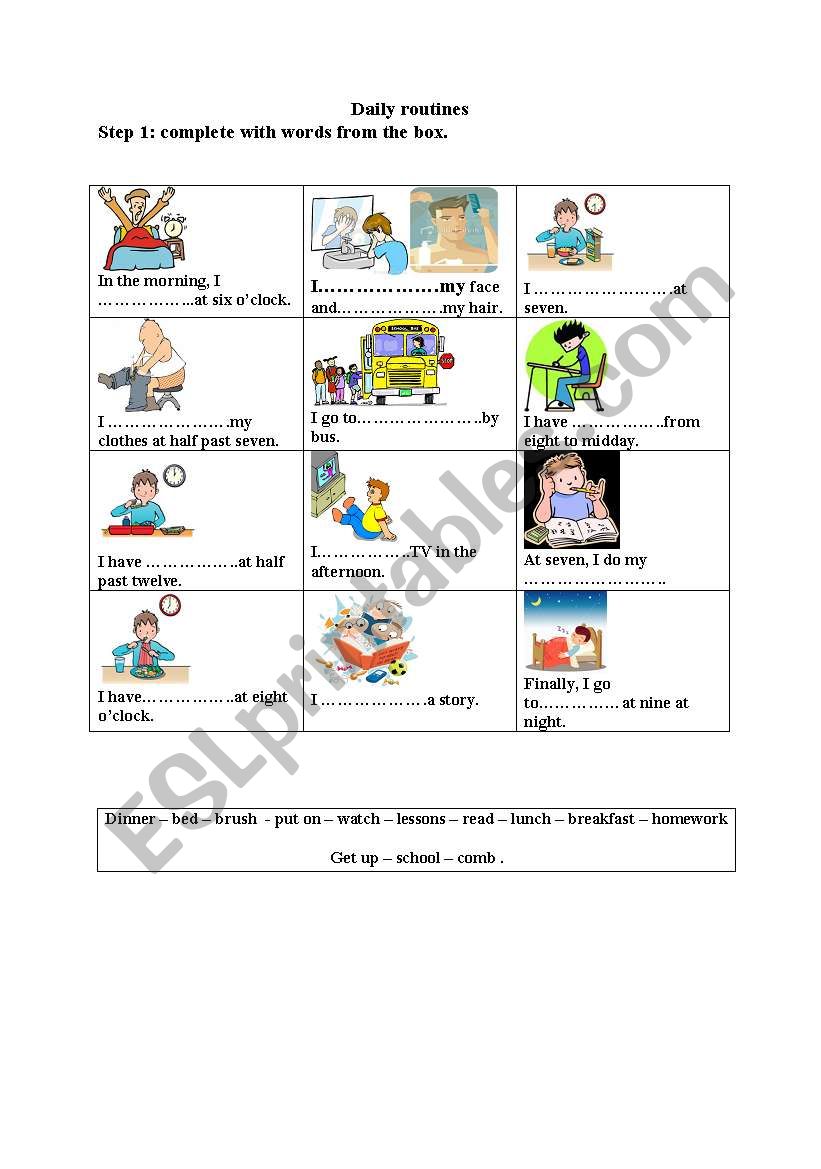 Daily routines 1 worksheet