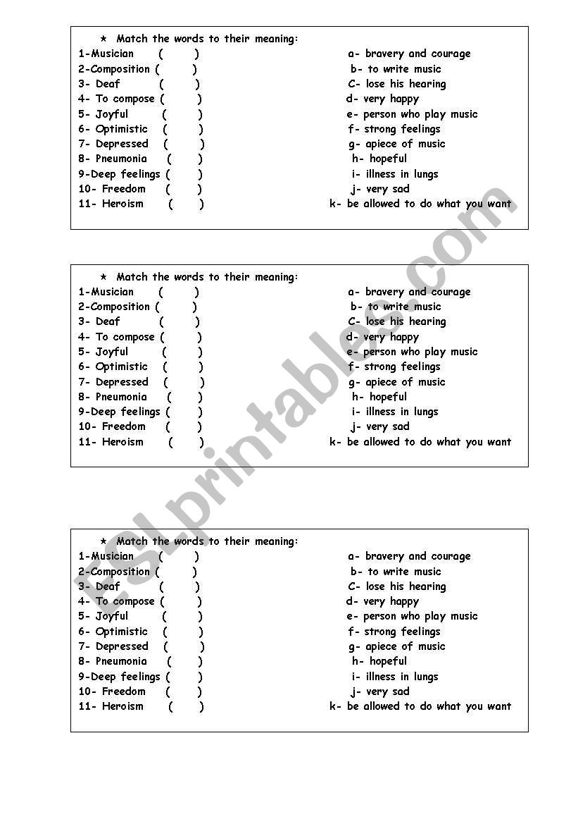 match the words to their meanings