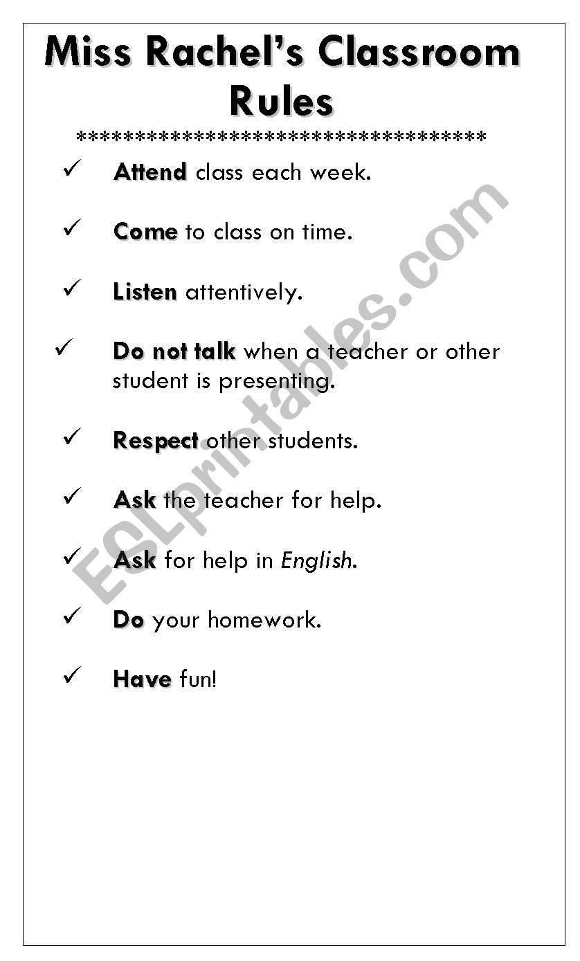 Classroom rules worksheet