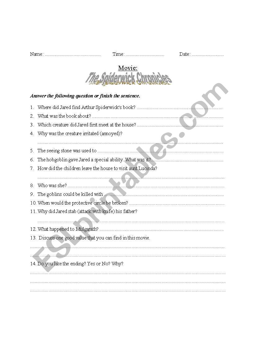 movie worksheet worksheet