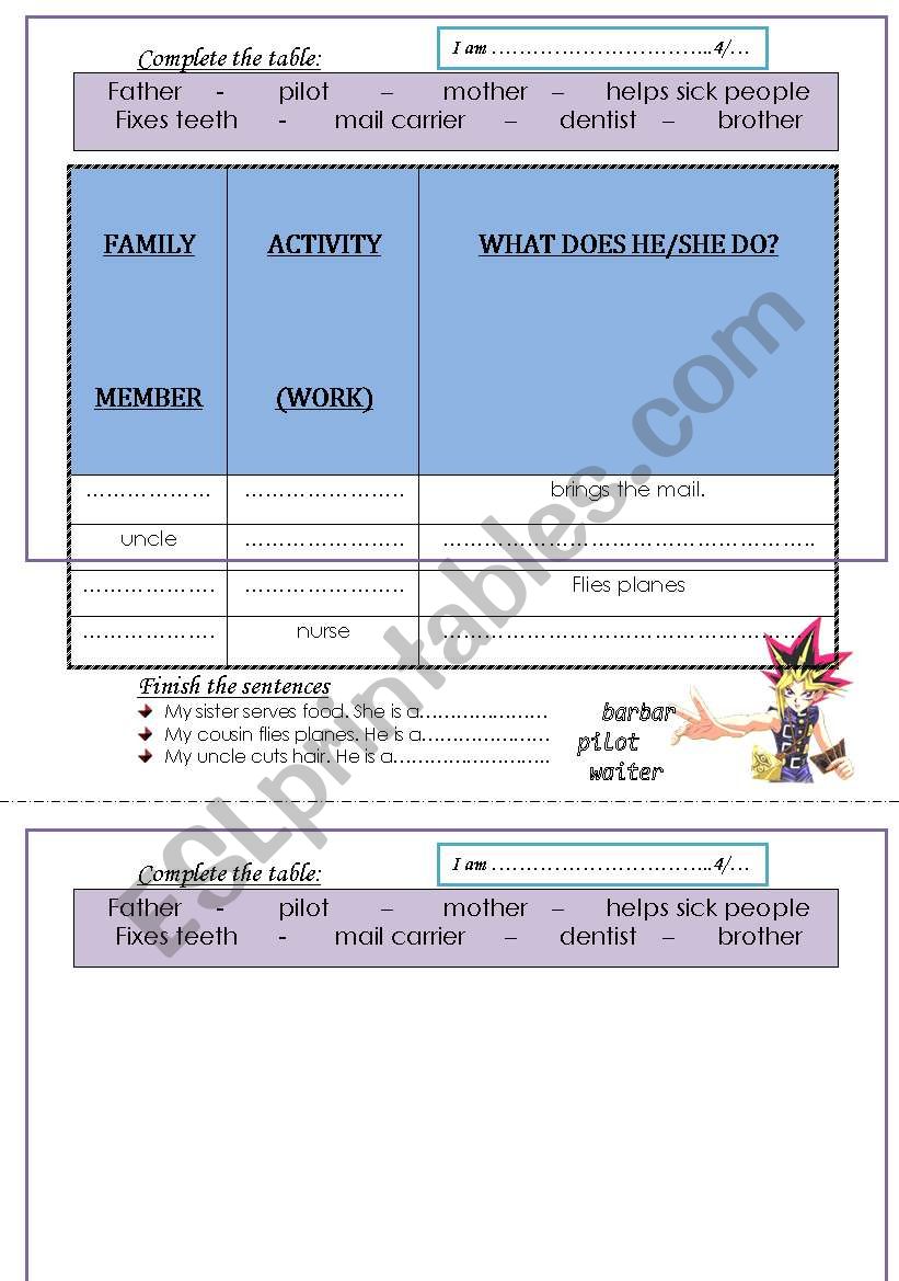 FAMILY TABLE worksheet