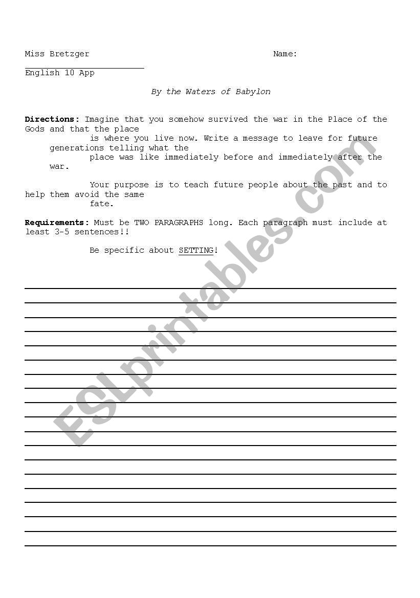 Waters of Babylon worksheet