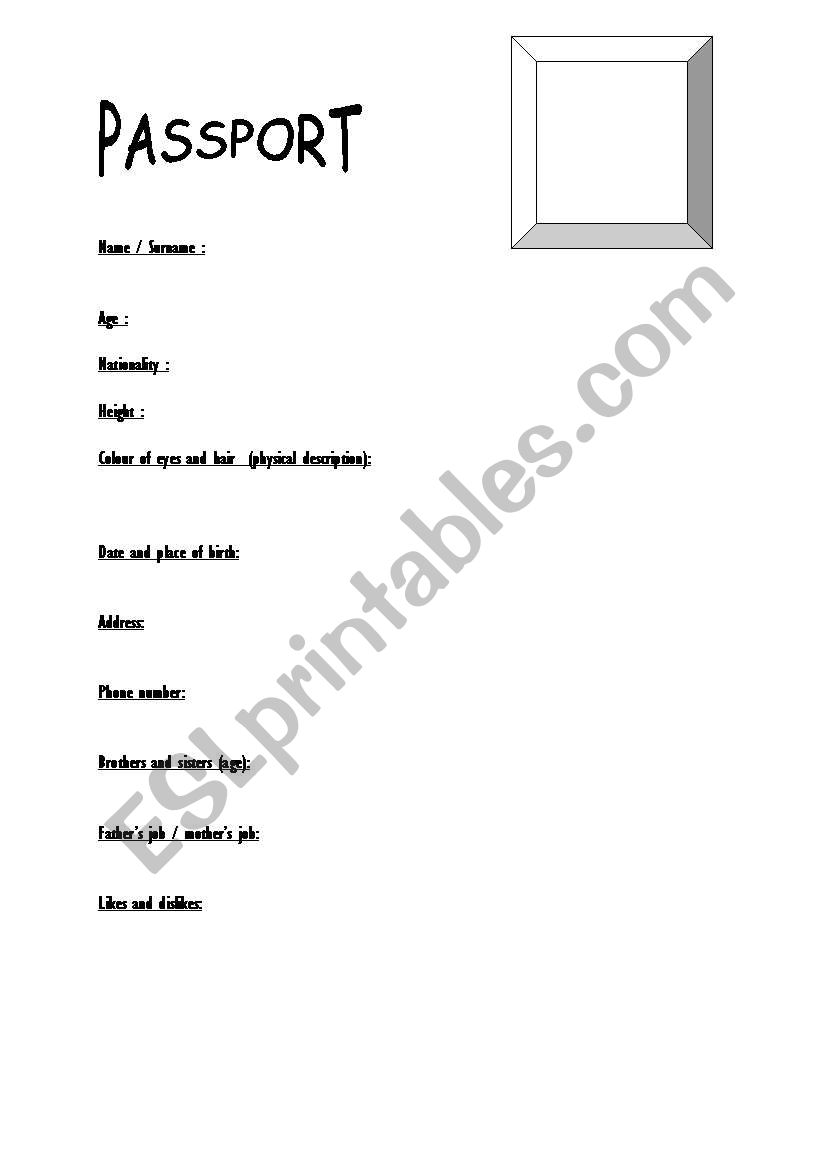 Passport worksheet