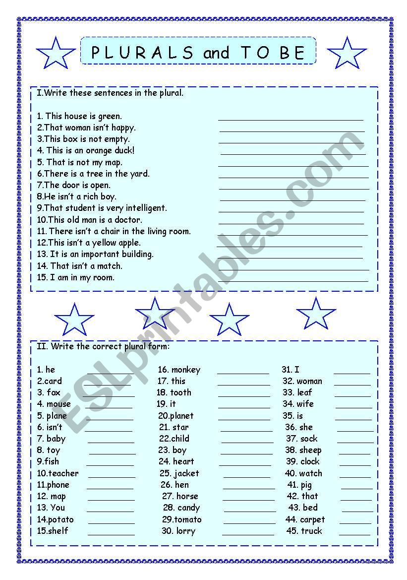 PLURALS and TO BE worksheet