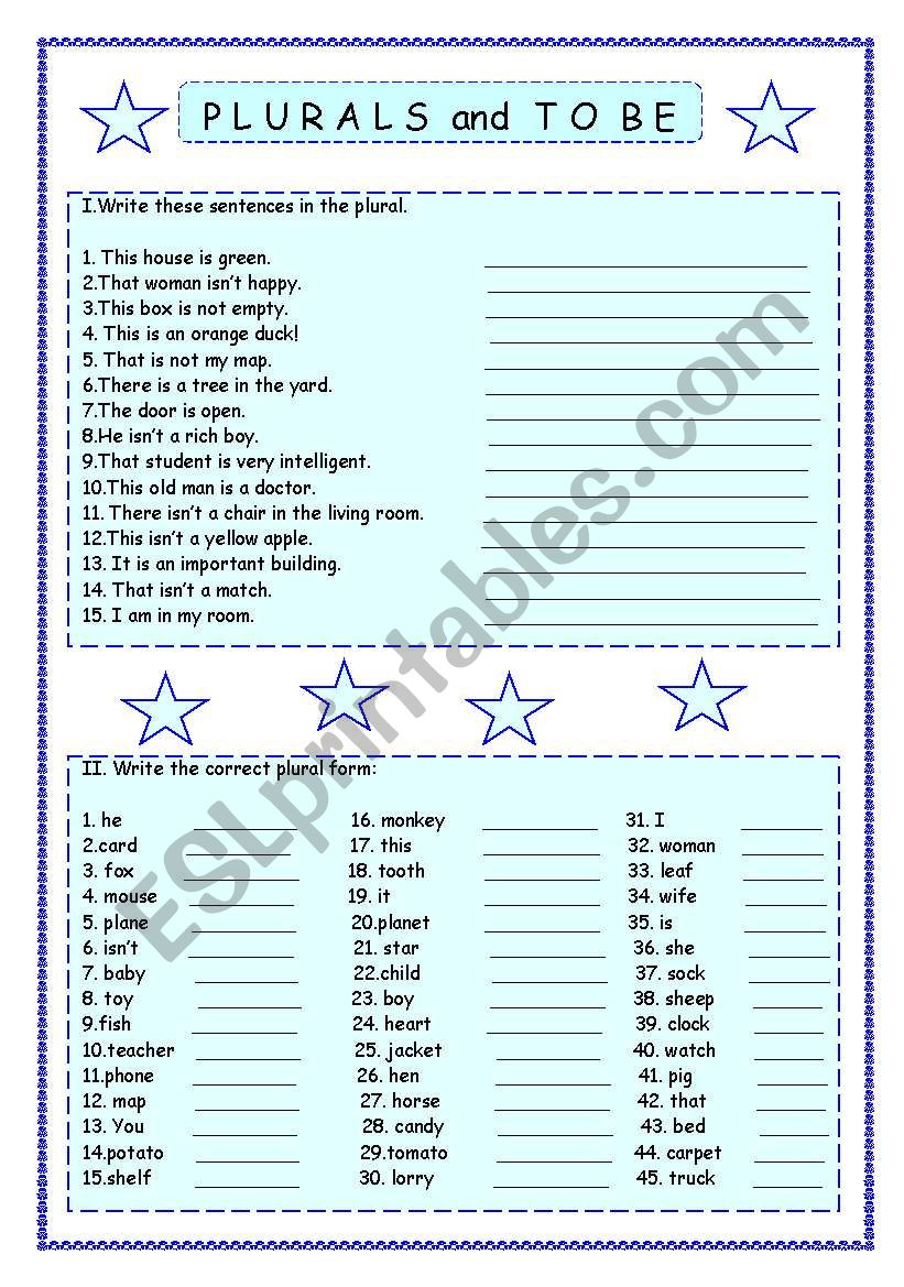 PLURALS and TO BE worksheet