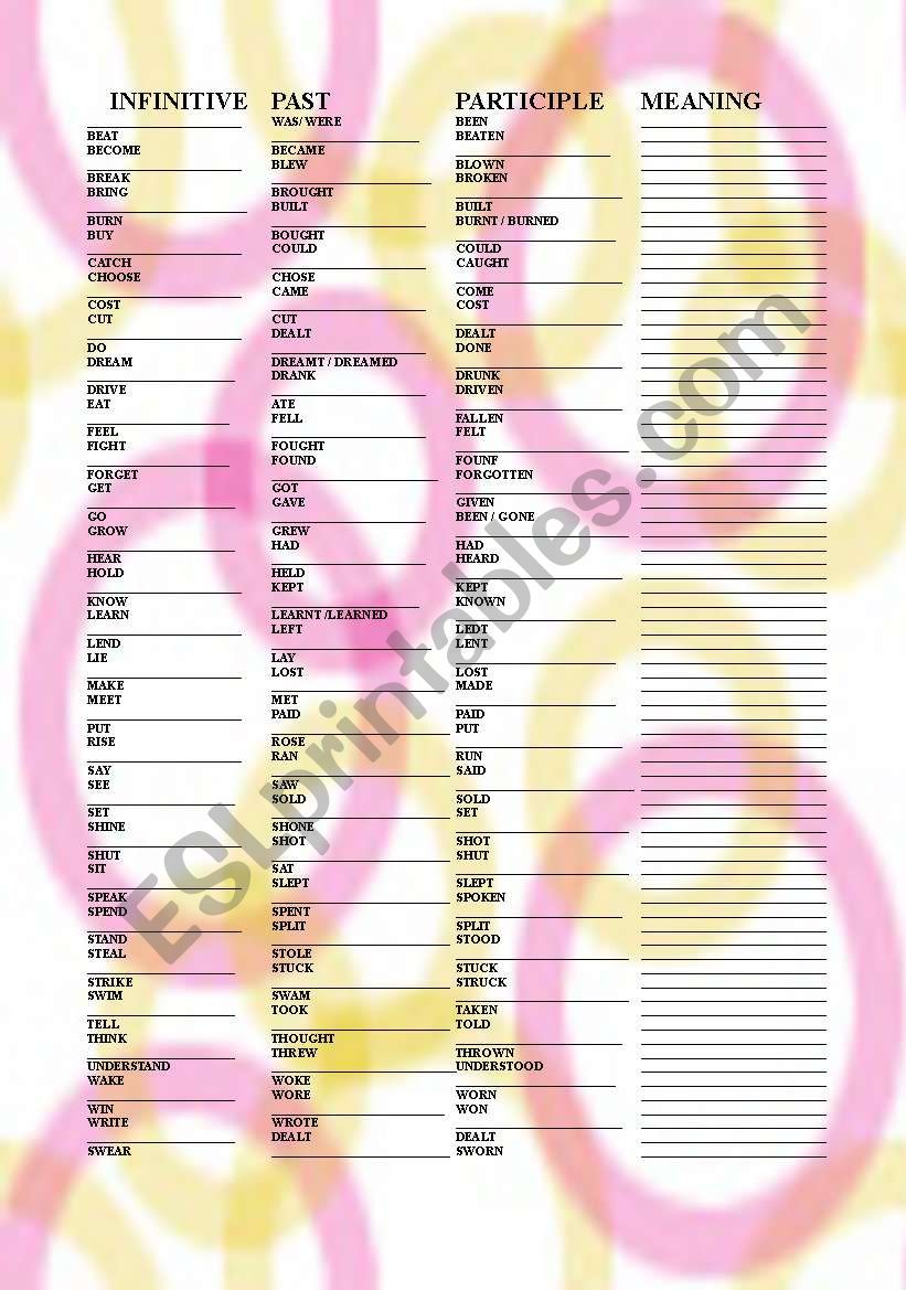 IRREGULAR VERBS EXAM 2/2 worksheet