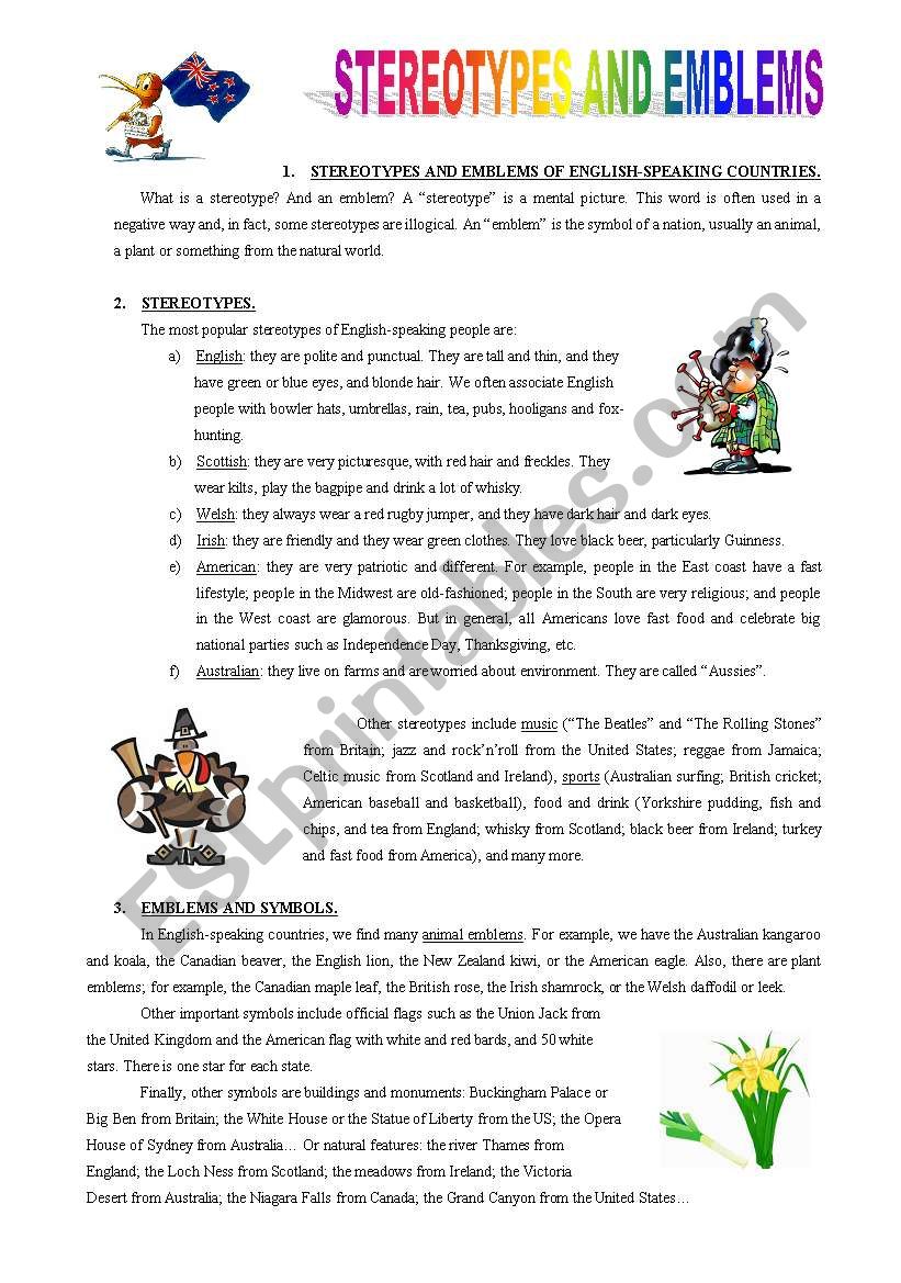 Stereotypes and emblems worksheet