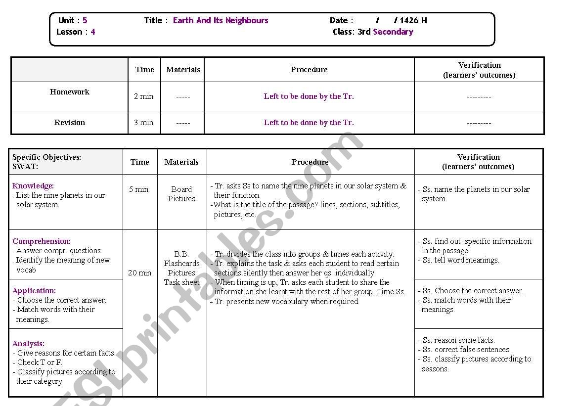 Lesson Plan & Activities worksheet