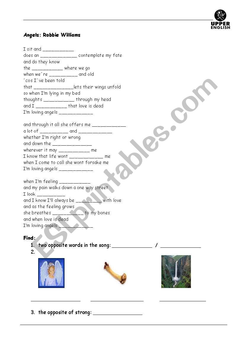 Angels by Robbie Williams worksheet