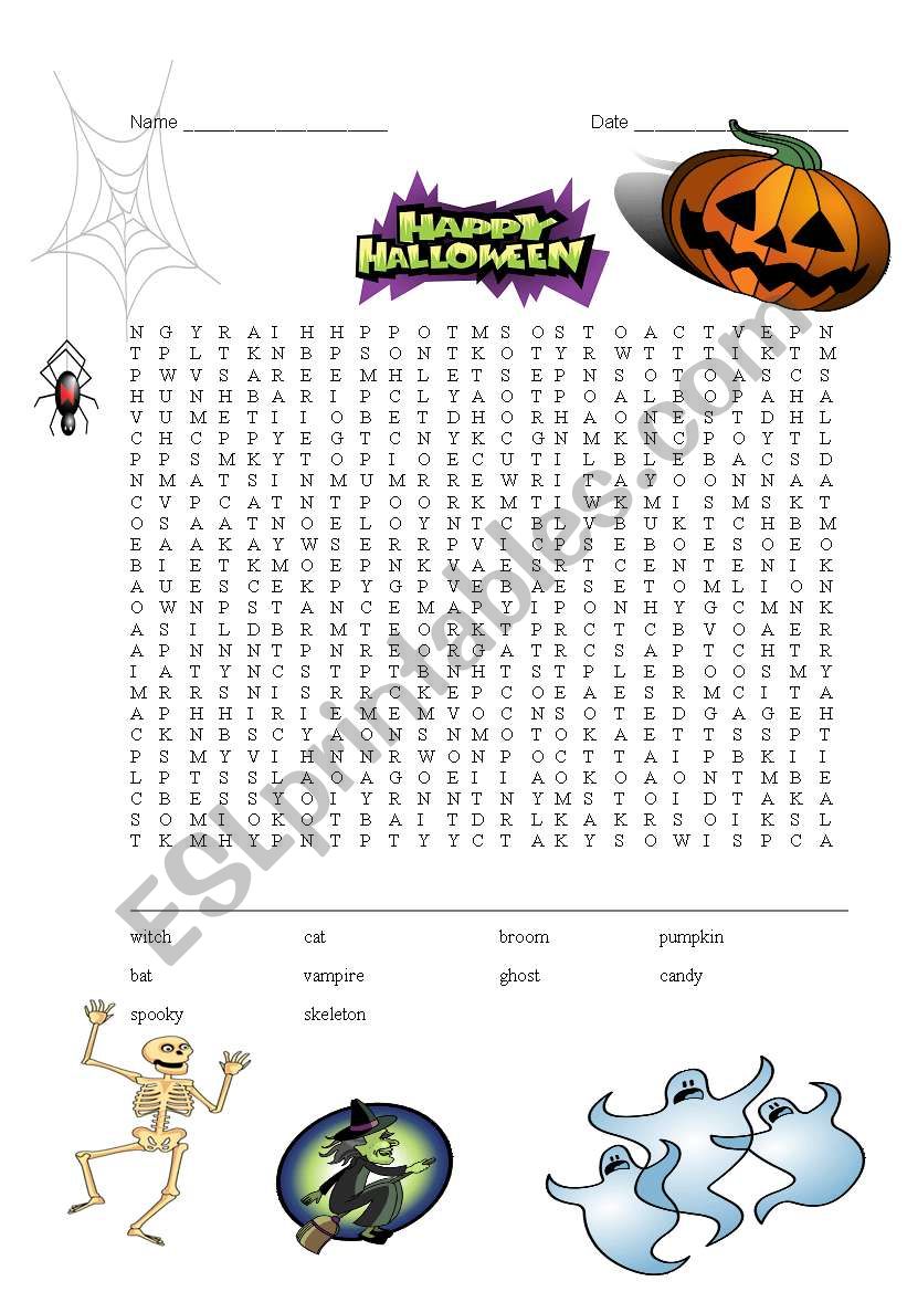 halloween word search worksheet