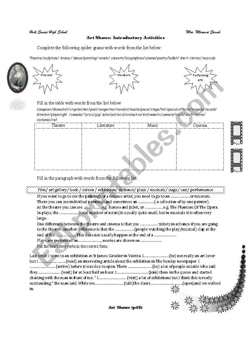 artshows worksheet