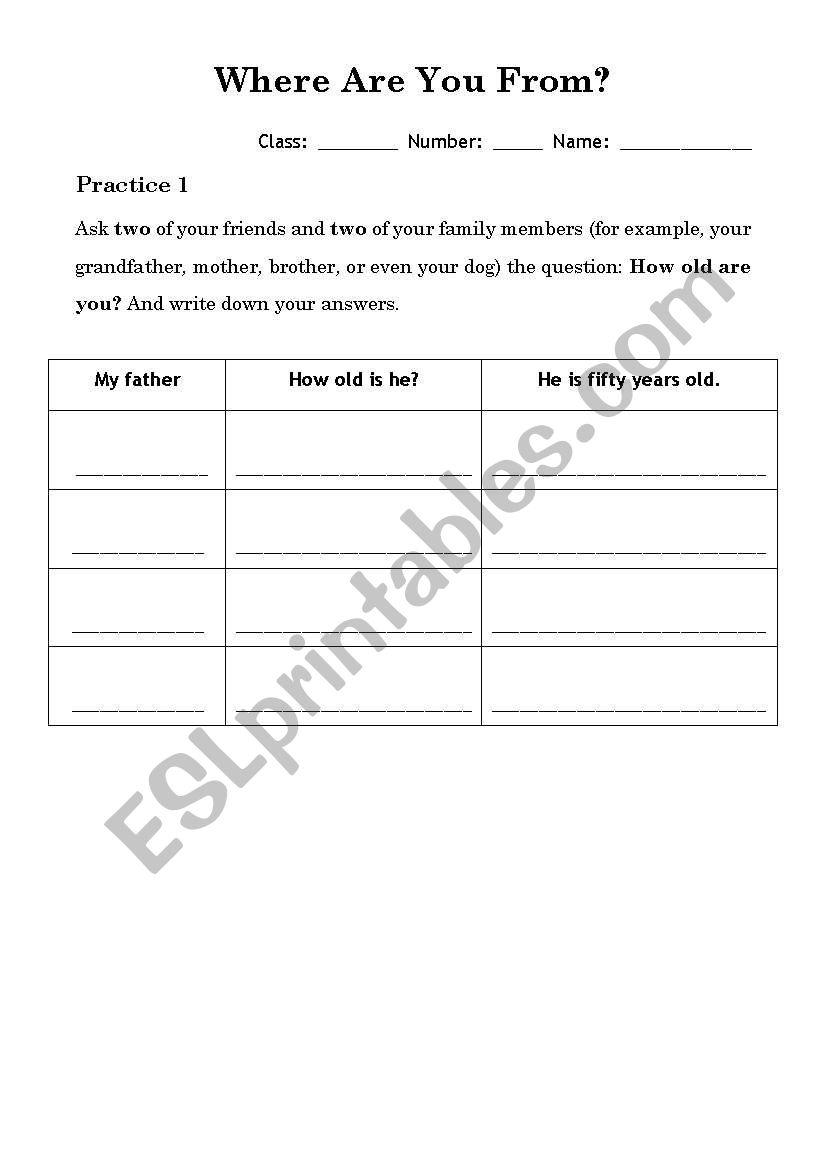 Where Are You From  worksheet