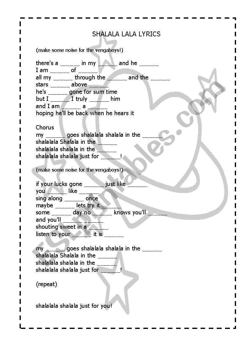 sha la la la song worksheet