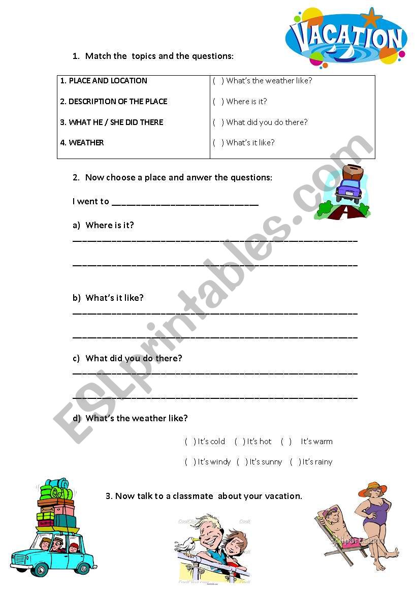 VACATION! worksheet