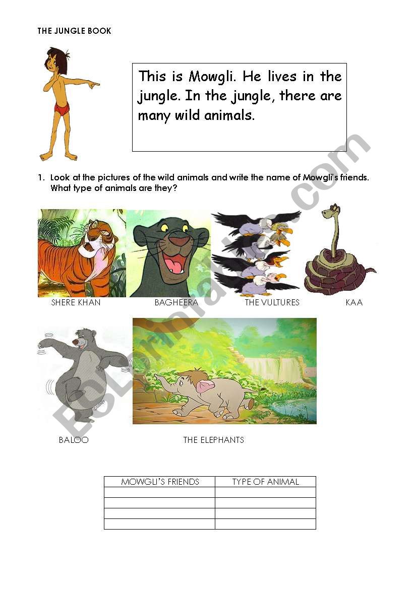 disney´s magic english wild animals 3: jungle book - ESL worksheet by  gabray2002