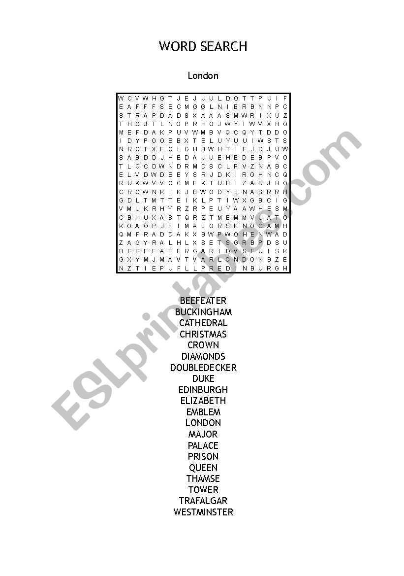 Word search London worksheet