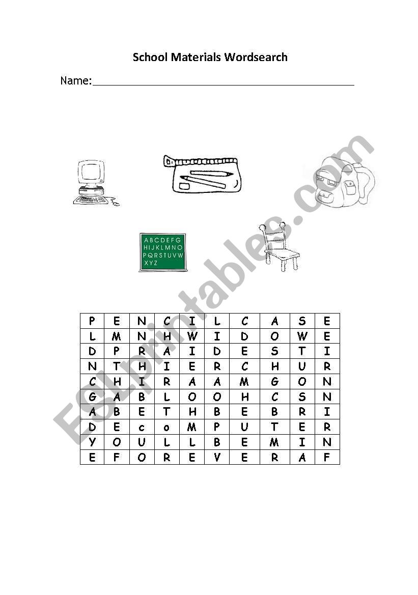 School materials worksheet