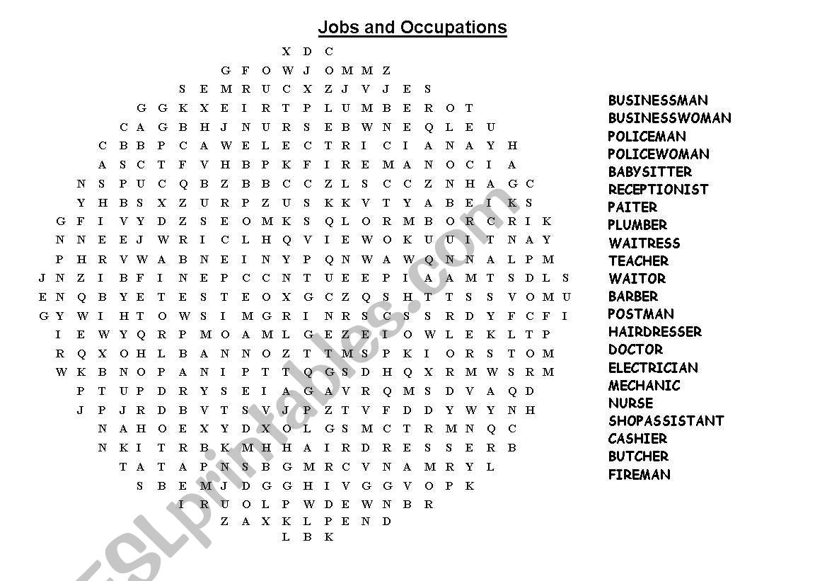Job and Occupation Word Search