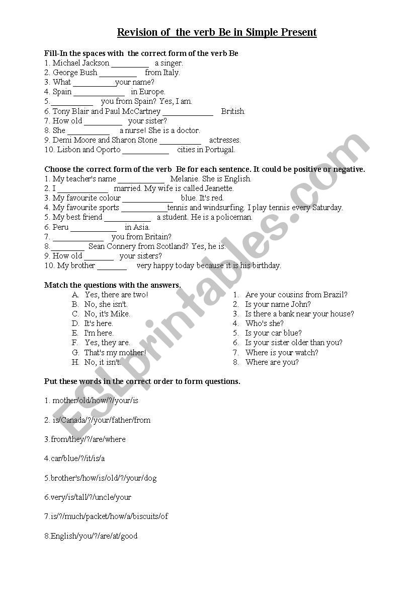 Simple Present of verb Be review