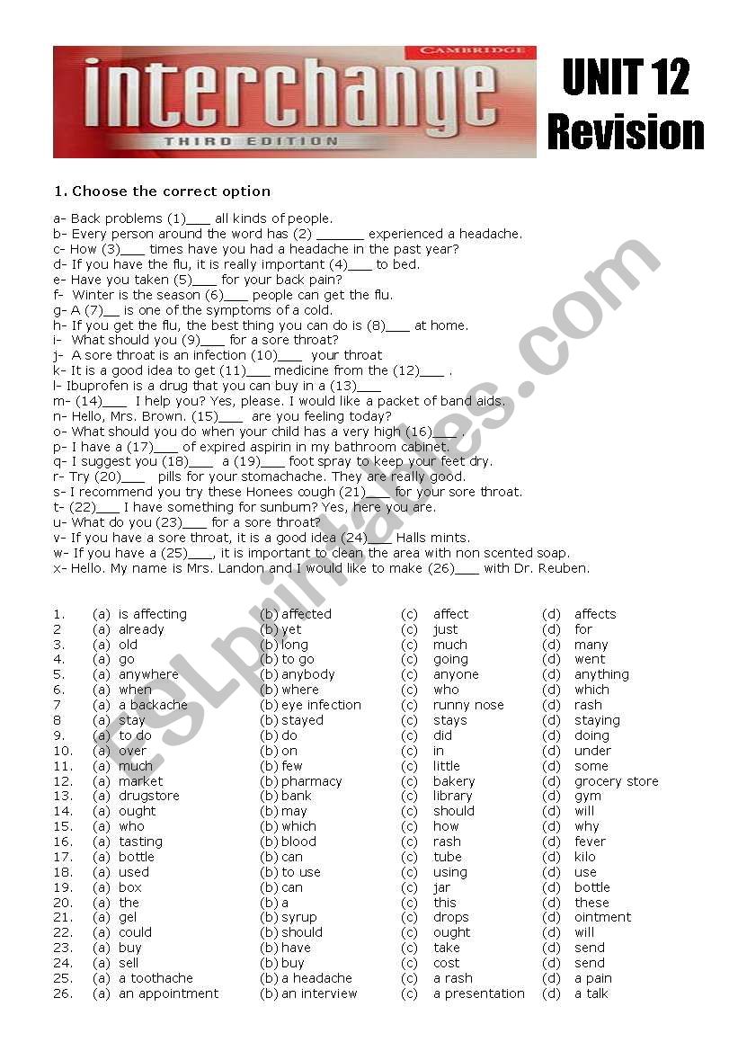 Interchange I Unit 12 worksheet