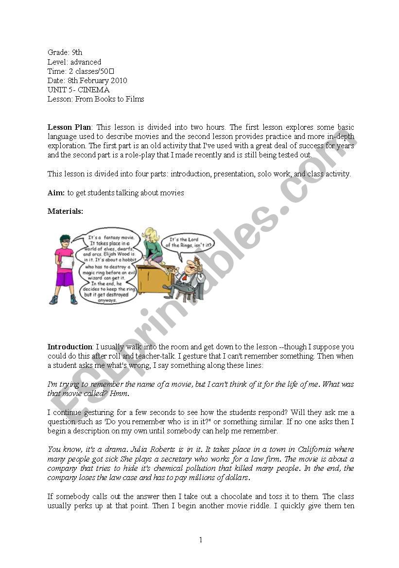 From books to films worksheet