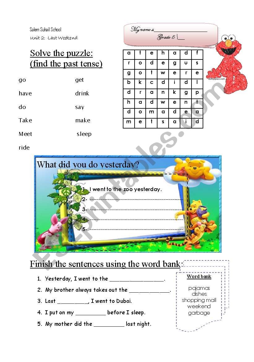 LAST WEEKEND worksheet