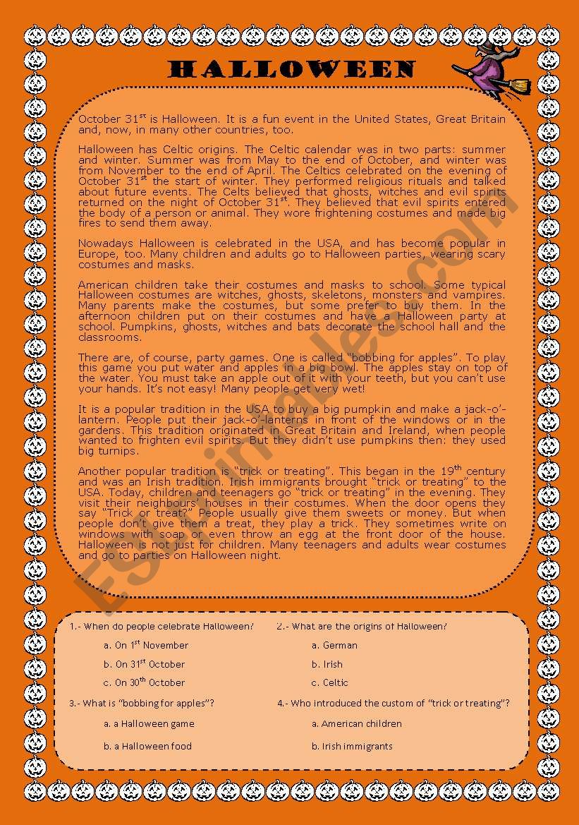 Halloween reading worksheet