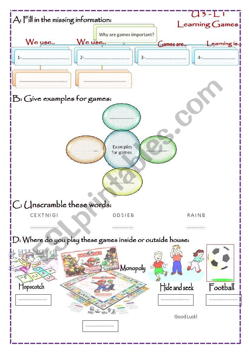 Learning Games worksheet