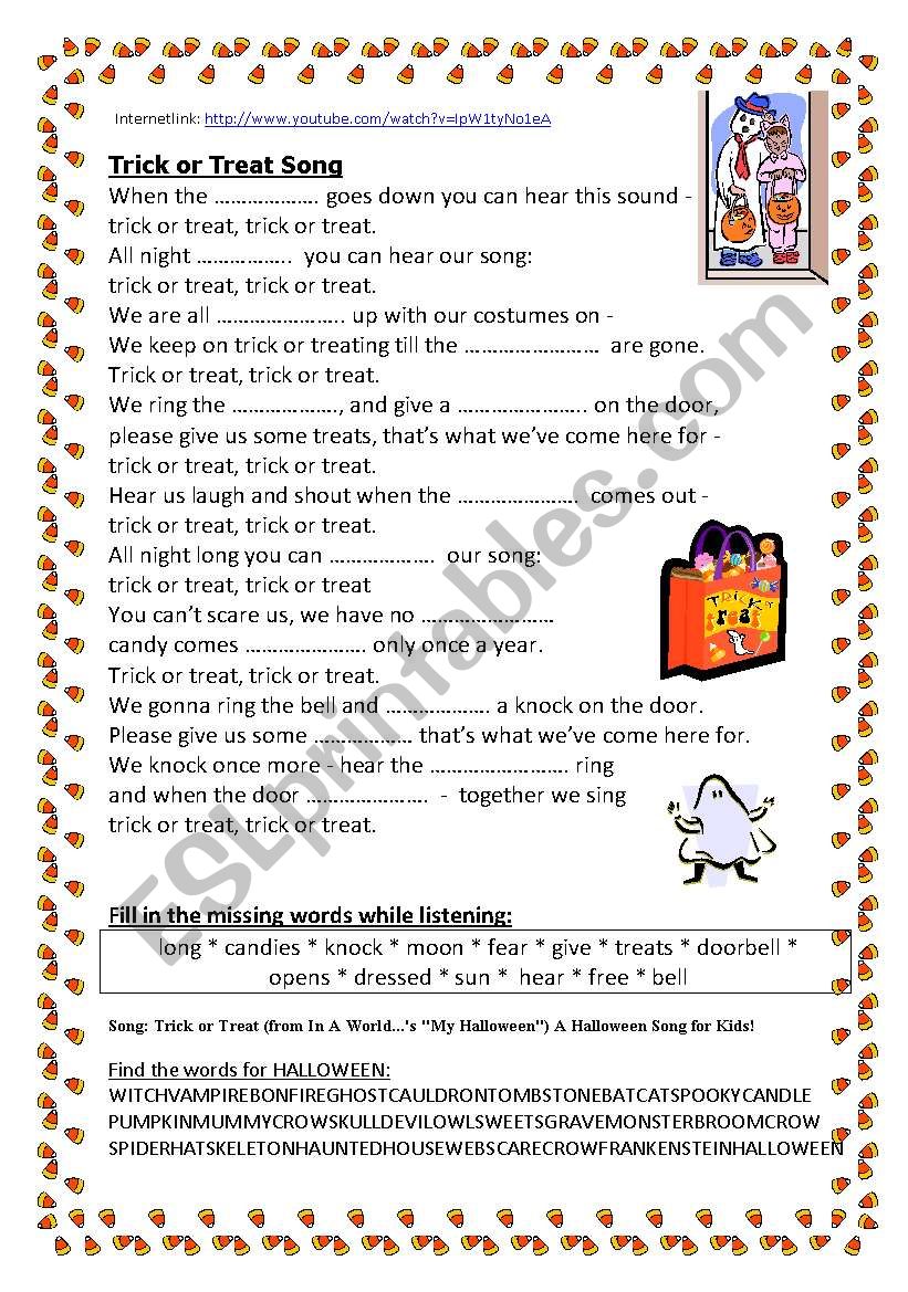 SONG: Trick or treat worksheet