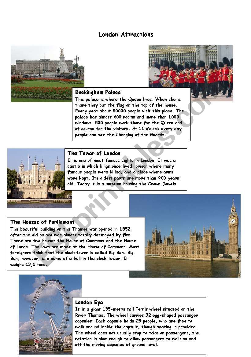 London Attractions part 1 worksheet