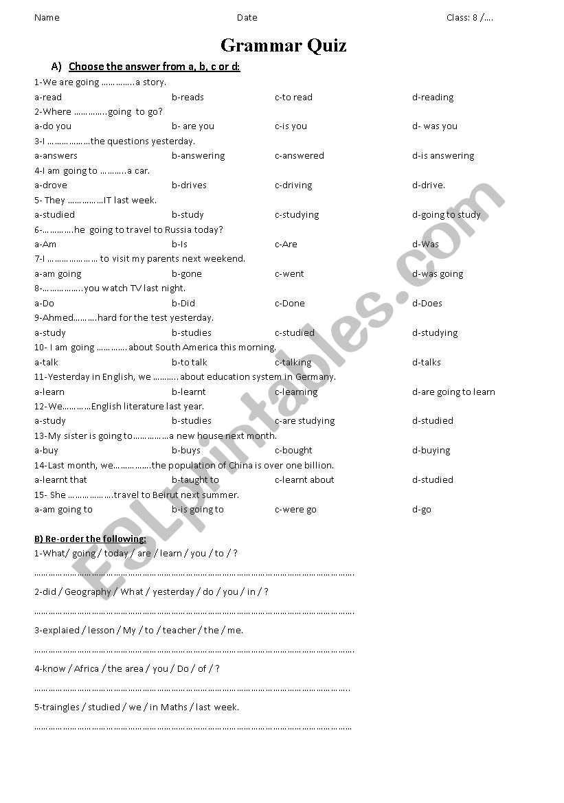 Gra,,ar Quiz  worksheet