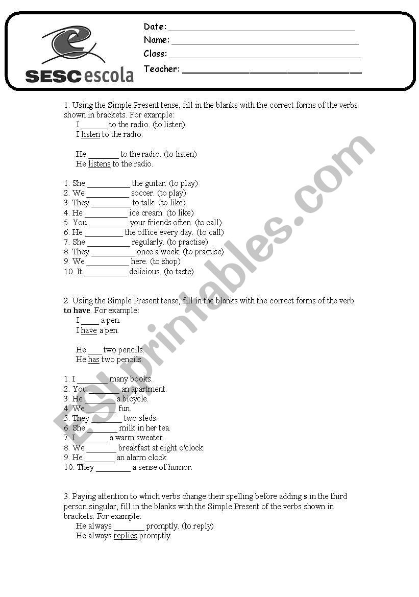 Simple present worksheet