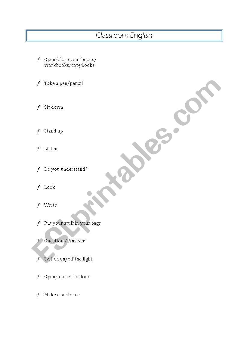 Classroom English worksheet