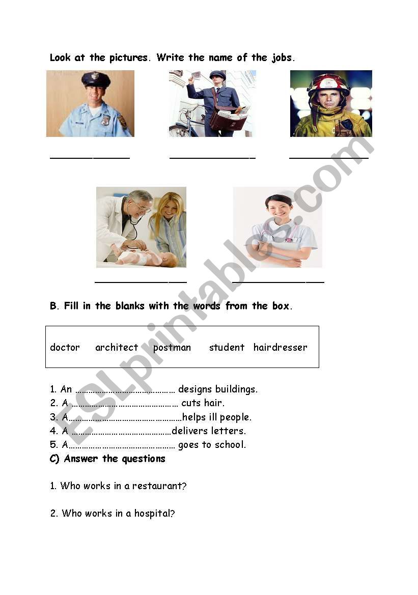 occupations worksheet