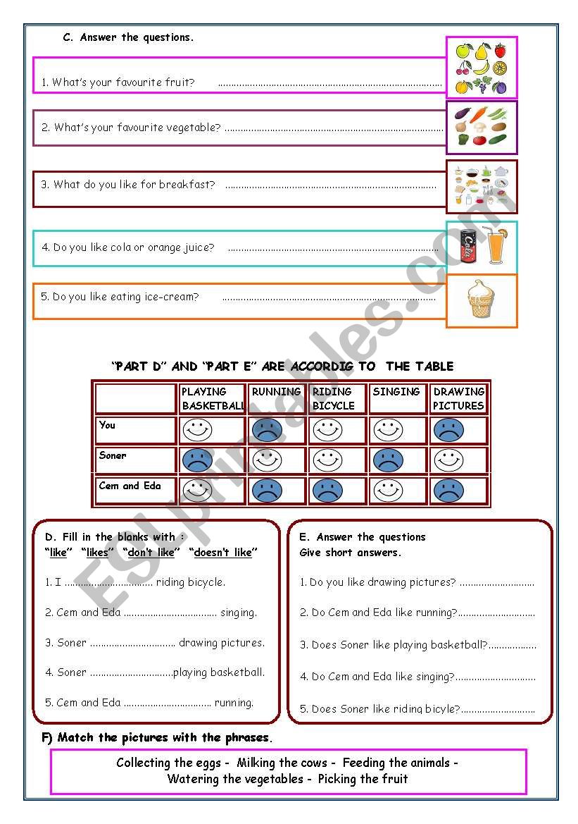 like dislike worksheet