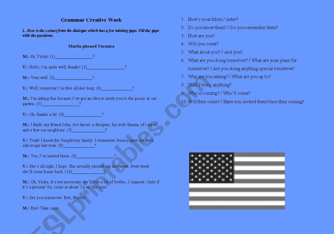 Creative Work worksheet