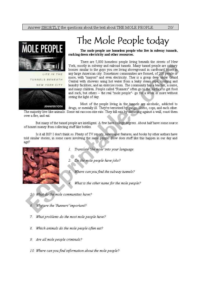 The Mole People - reading comprehension