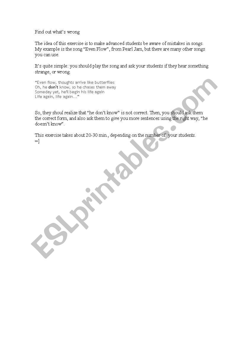 Find out whats wrong worksheet