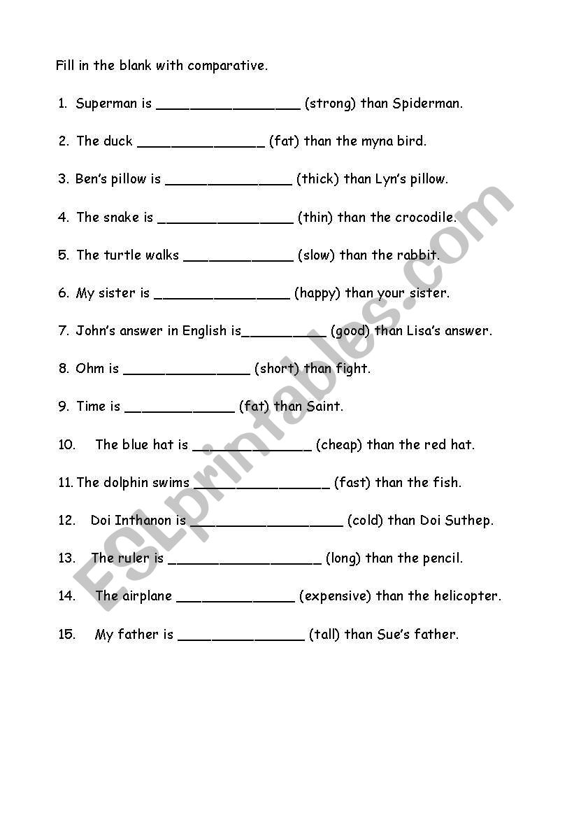 Go with comparative degree! worksheet