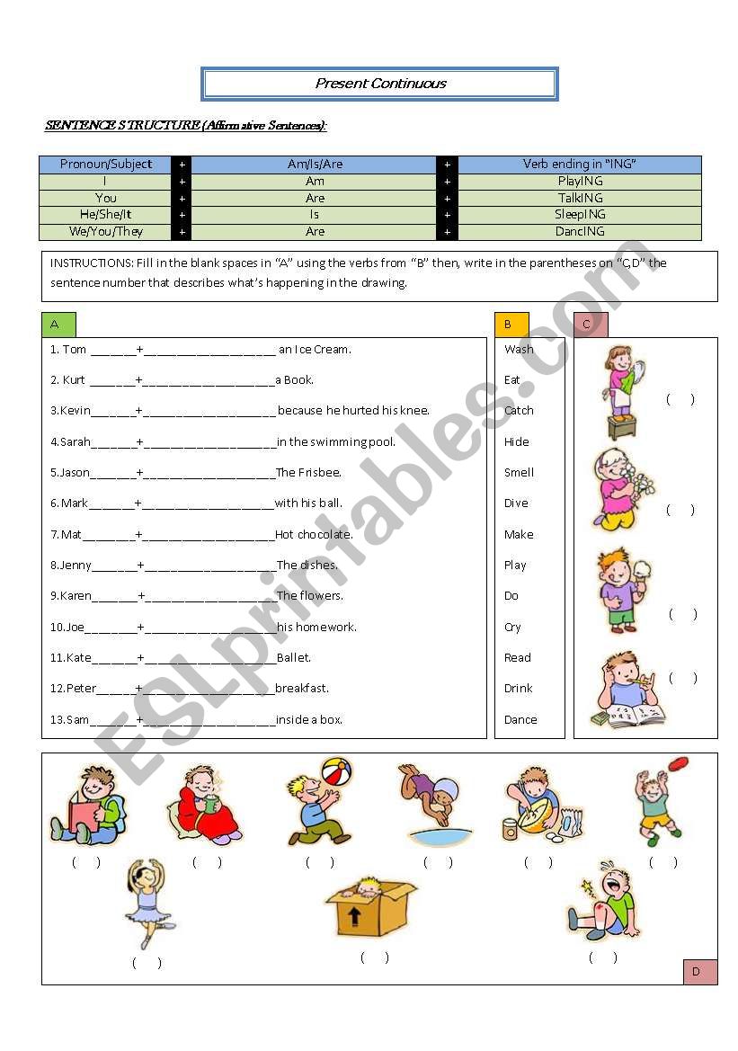 Present Continuous statements worksheet