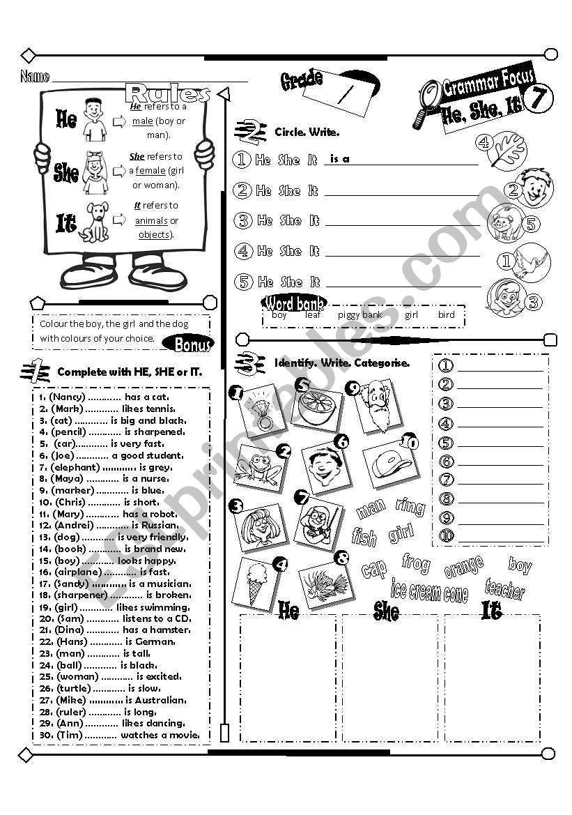Grammar Focus Series_07 HE SHE IT (Fully Editable + Key)