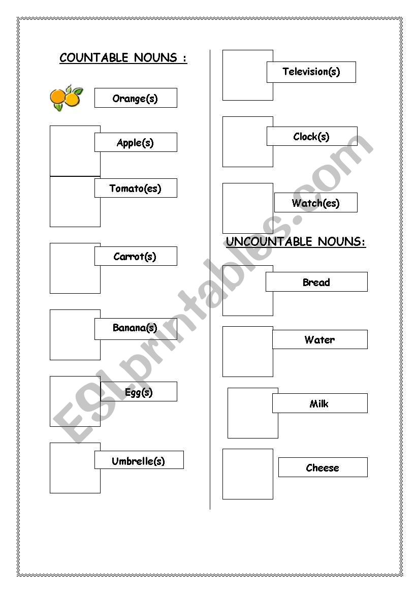 COUNTABLES worksheet